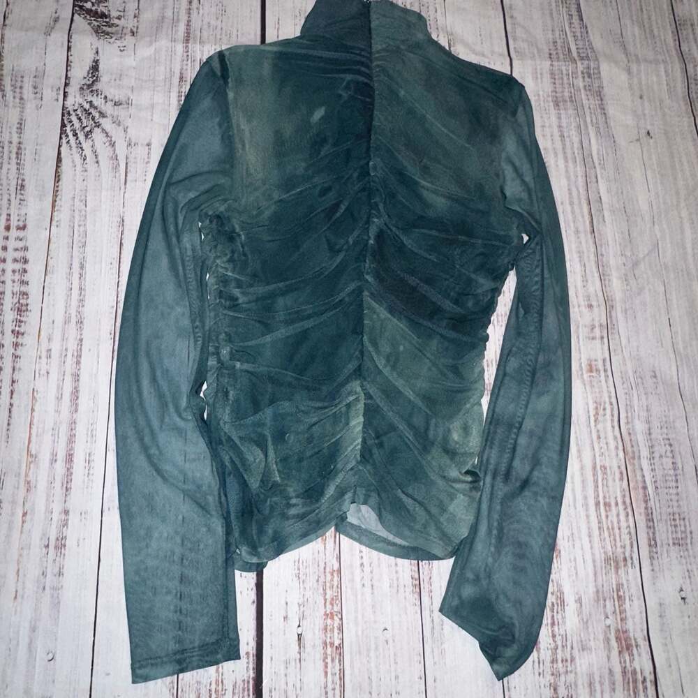 Y2K Sheer Green Ruched Mesh Top Dark Academia Fairycore Blouse-M - Picture 7 of 8